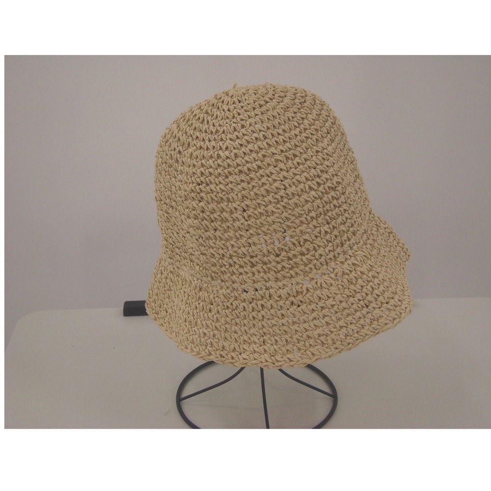 Women's Beige Straw Bucket Hat Paper Crochet Sun Beach Summer Travel One Size - Picture 2 of 6